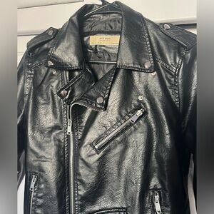 Faux Black Leather Biker Jacket